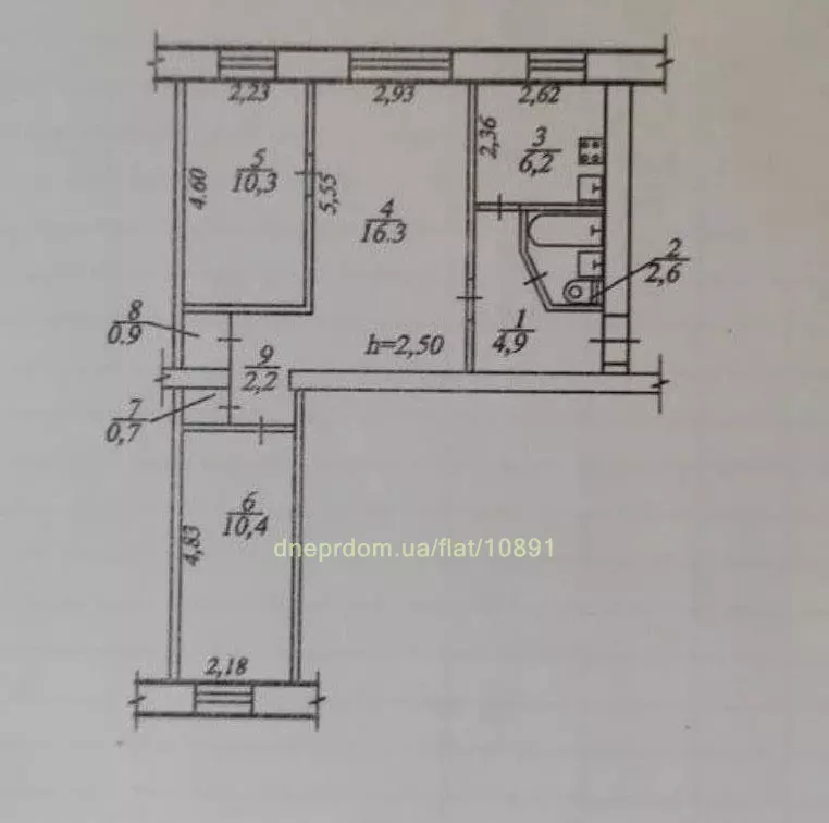 Продам 3к квартиру 35000 €, 47 м² проспект Олександра Поля, Центральний район